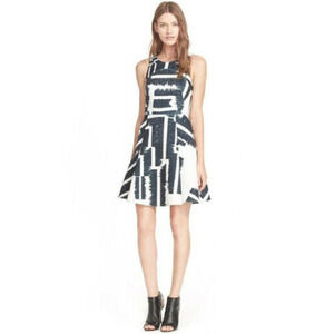 Hunter Bell HANNAH Black White Abstract Neoprene Sleeveless Fit & Flare Dress